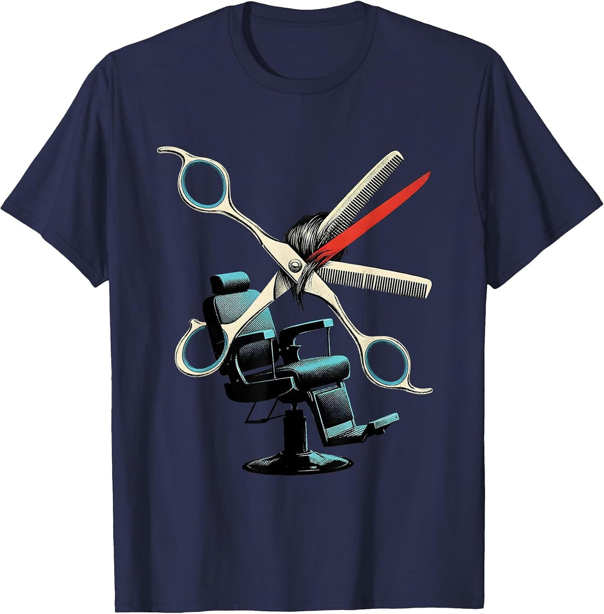 Men's Oversized Shears Hairdresser Barber Salon Workwear T-Shirt - Navy Blue