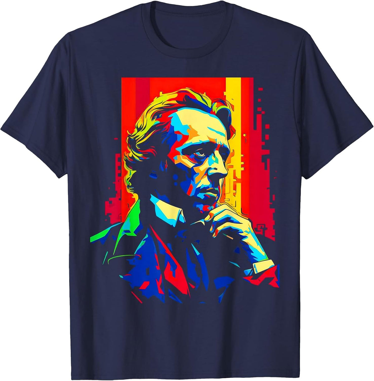 Pop Art Design Frederic Chopin Pianist T-Shirt - Navy Blue