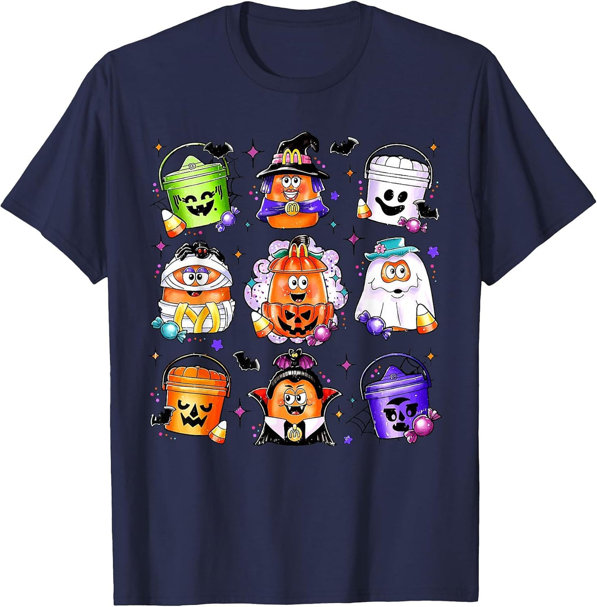Chicken Nuggets Pumpkin Halloween 90's Vintage T-Shirt - Navy Blue