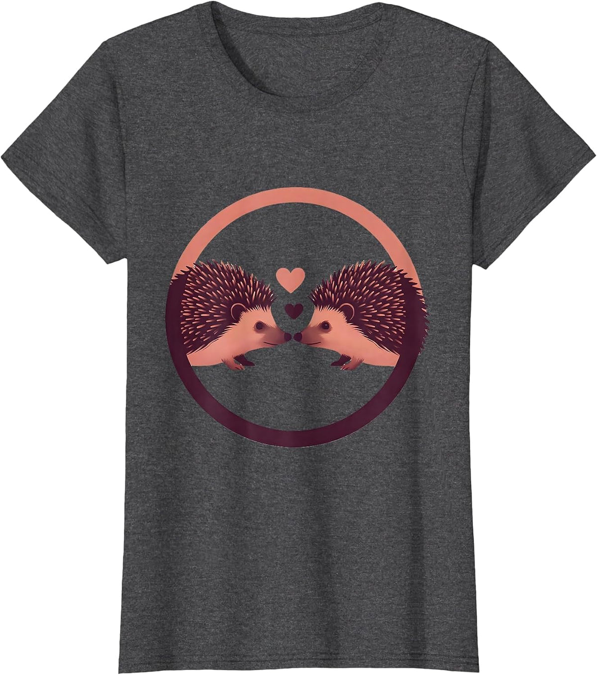 Women's Hedgehog Love Nose Touch Cute Couple Graphic T-Shirt - Dark Heather Grey