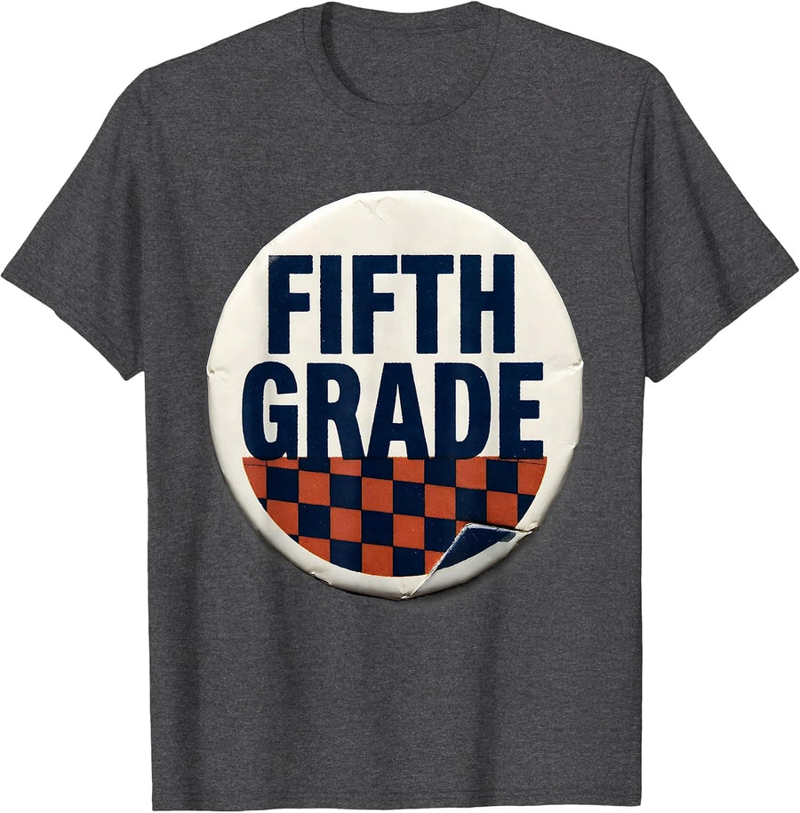 Men's Fifth Grade Minimalist Retro Girl Teacher Back To School T-Shirt - Dark Heather Grey