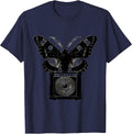 Moth and Glowing Amp Light Rock Music Graphic T-Shirt - Navy Blue