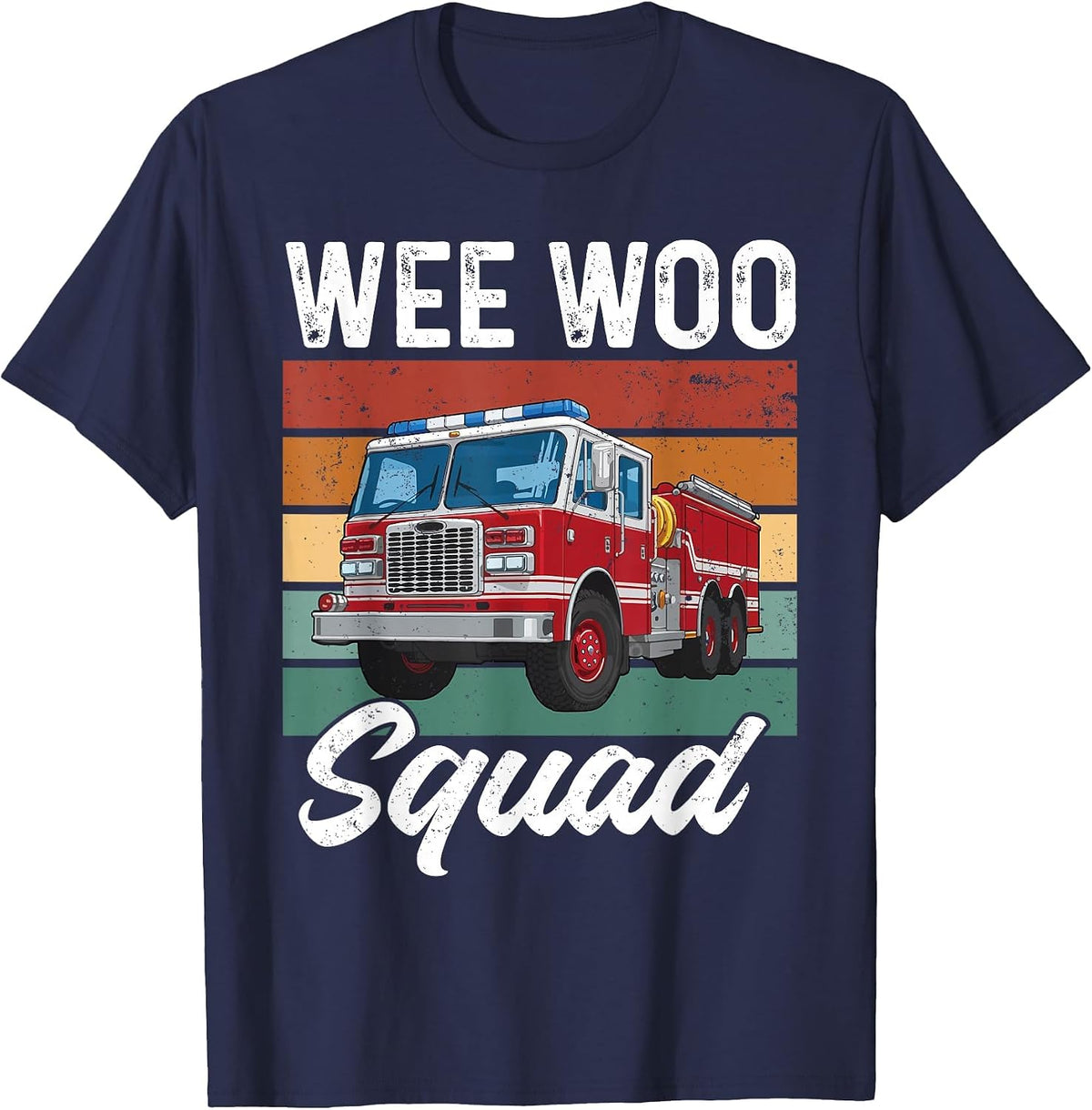 Wee Woo Squad Funny Fire Truck Lovers Firefighter Vintage T-Shirt - Navy Blue
