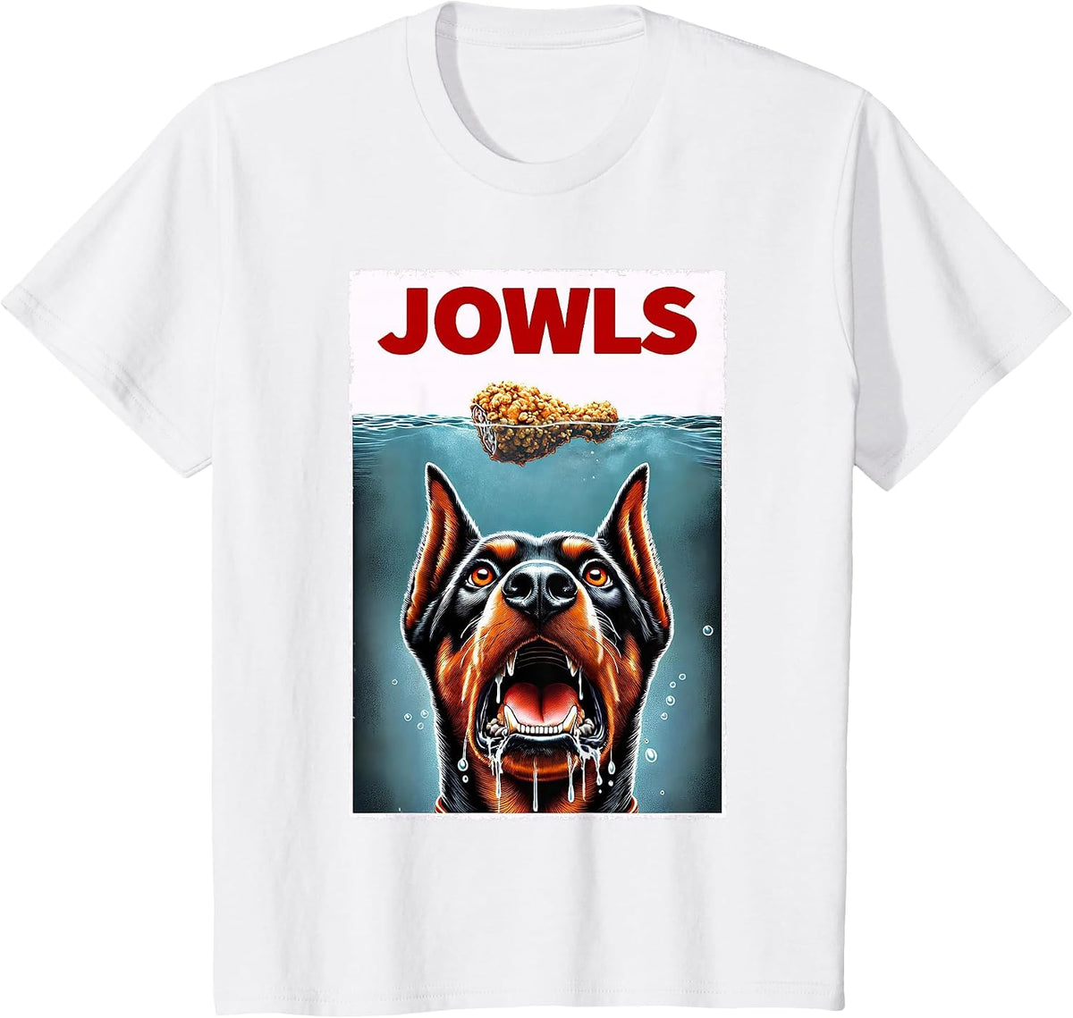 Funny Doberman Pinscher and Fried Chicken Parody Jowls T-Shirt - White