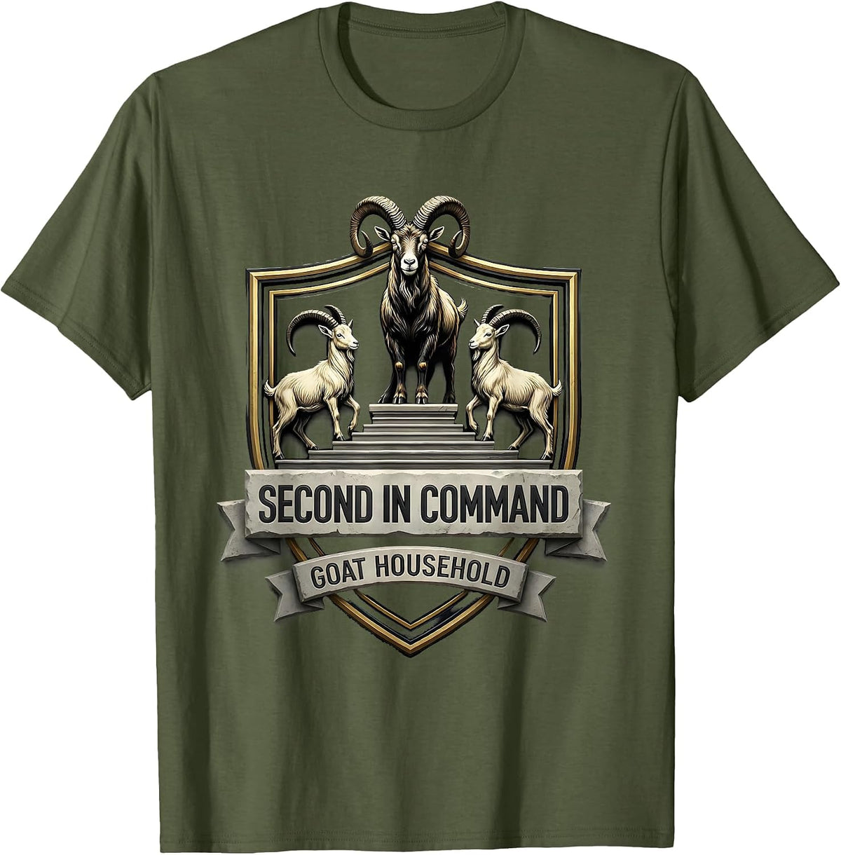Second In Command Goat Household Funny Goat Lover Farmer T-Shirt - Olive Green