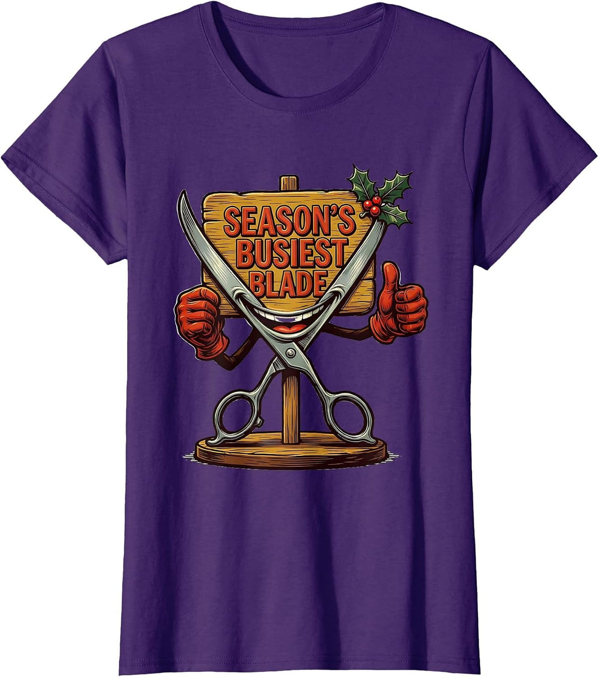 Women's Season's Busiest Blade Retro Advertising Mascot Barber Gift T-Shirt - Purple