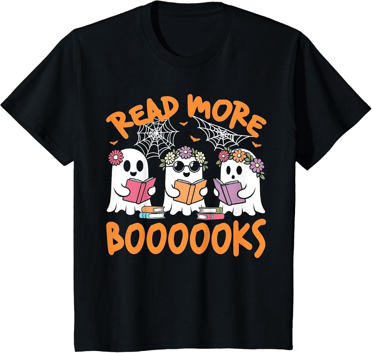 Cute Ghost Book Read More Books Funny Teachers Halloween T-Shirt - Black