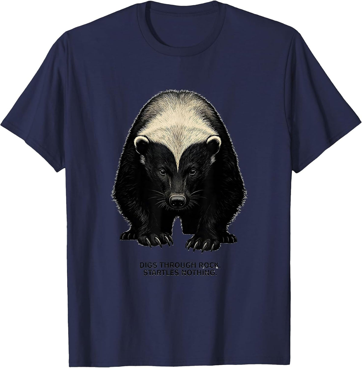 Digs Through Rock Startles Nothing Funny Honey Badger T-Shirt - Navy Blue