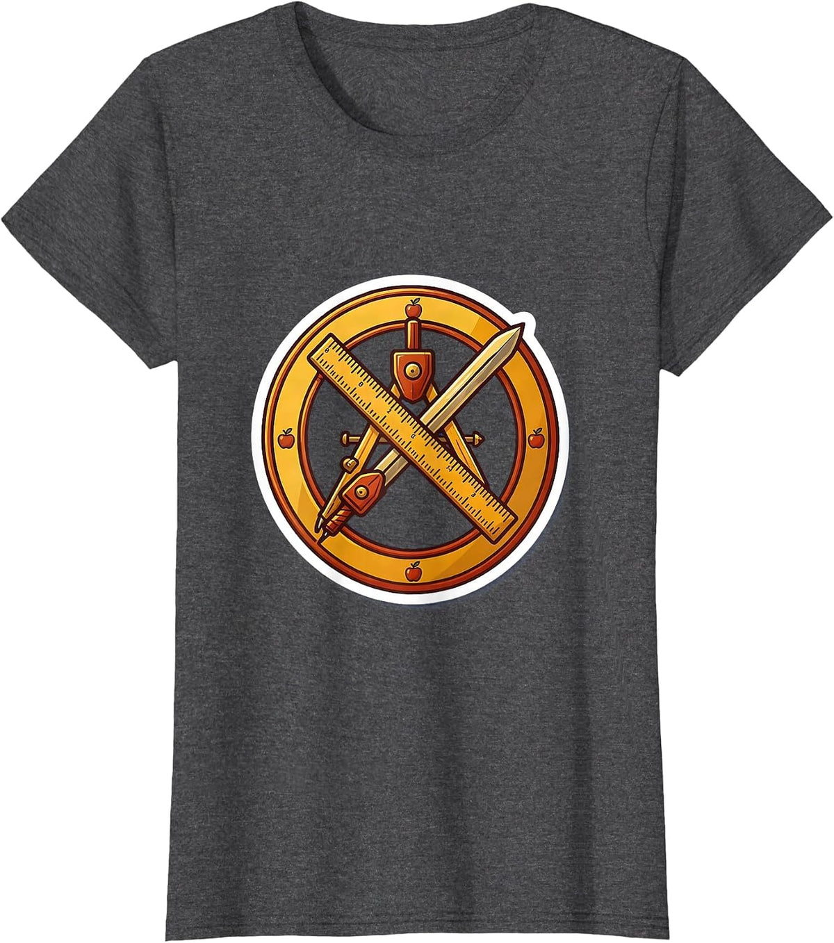 Women's 4th Grade Teacher Ruler and Compass Crossed Design T-Shirt - Dark Heather Grey