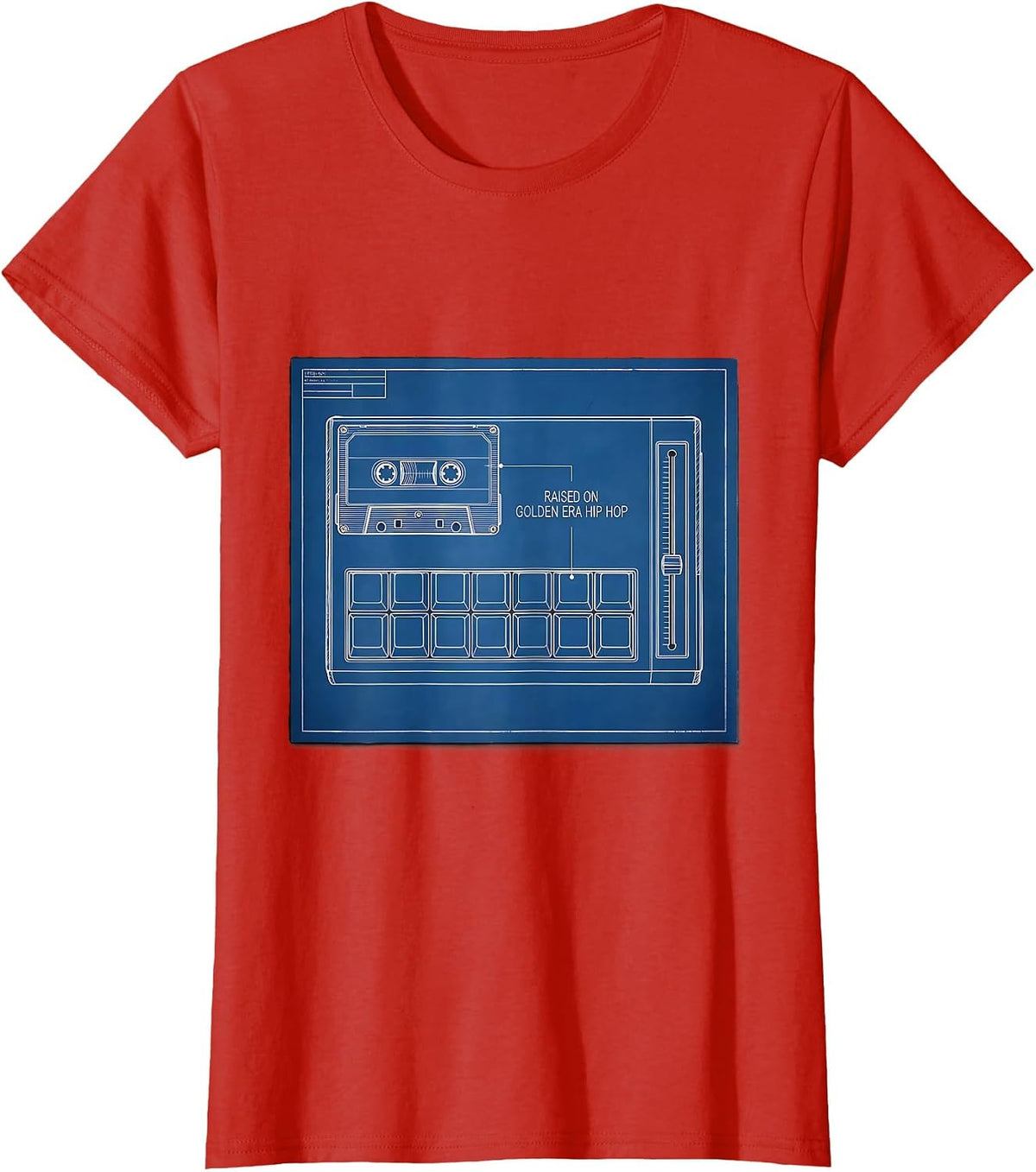 Raised On Golden Era Hip Hop Retro Cassette Sampling T-Shirt - Red