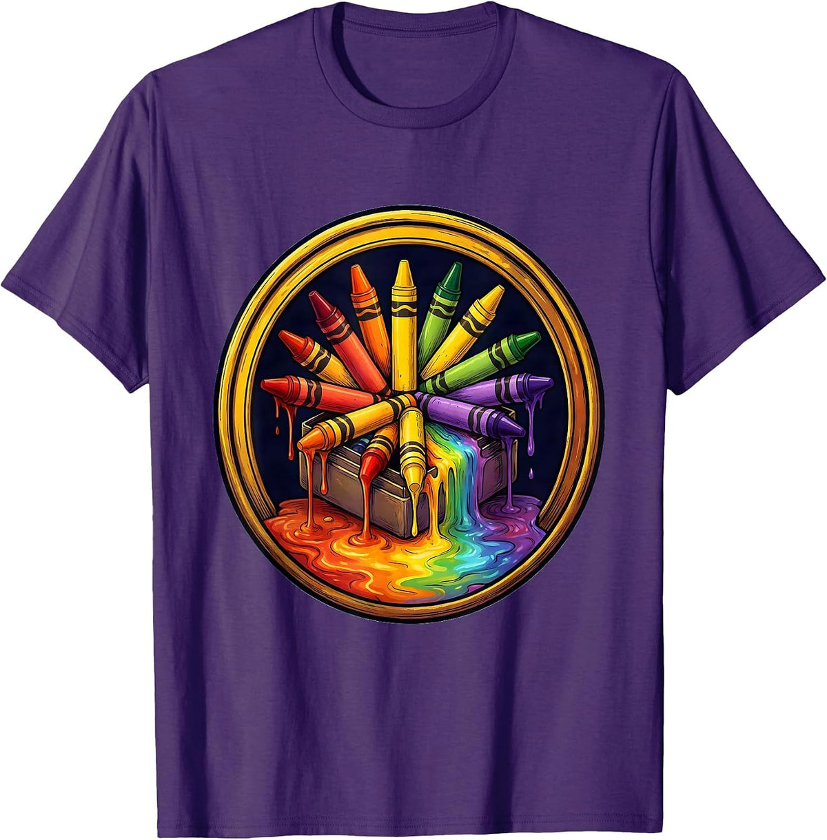 4th Grade Teacher Crayon Box Melting Rainbow Design T-Shirt - Purple