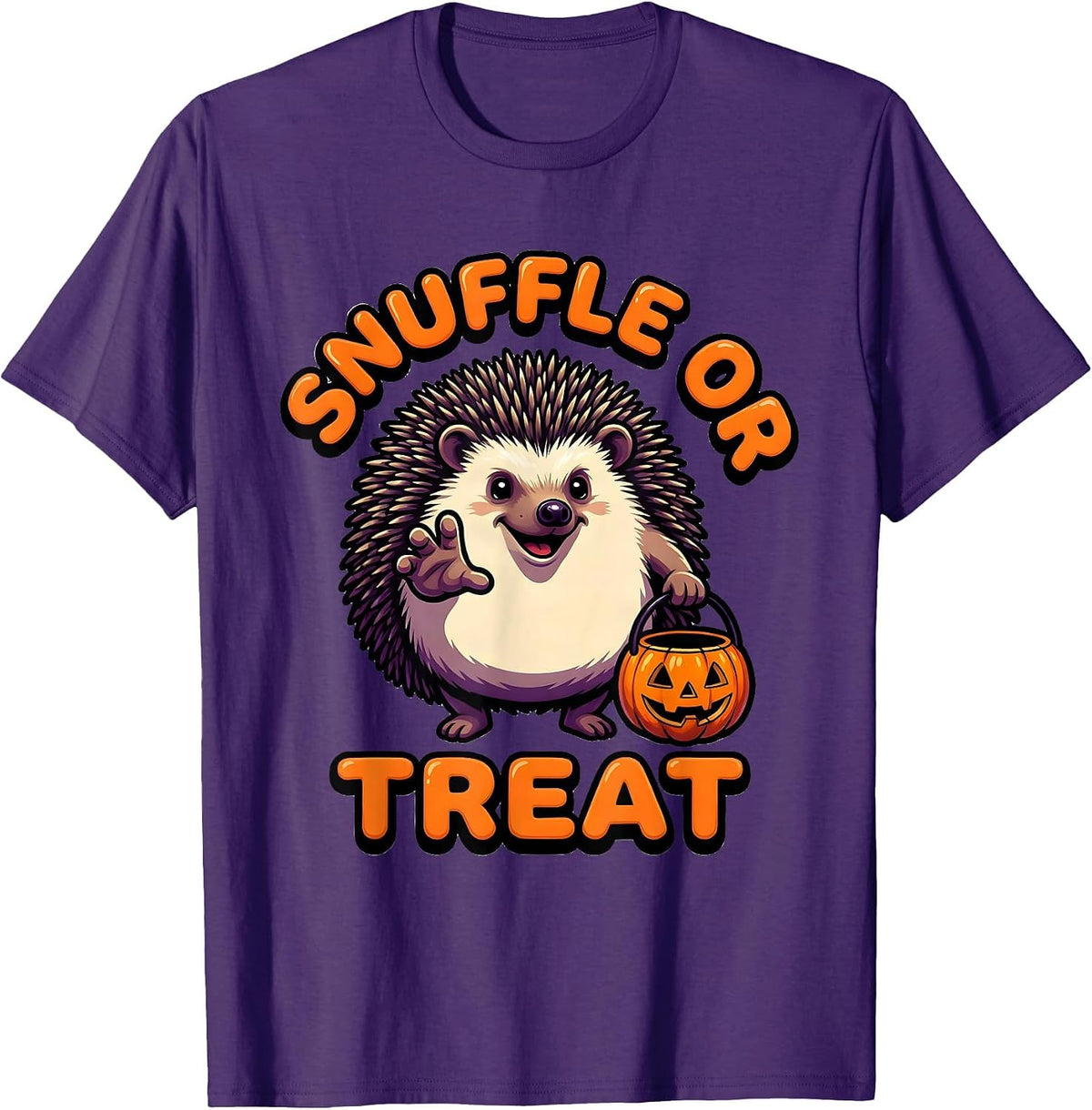Men's Snuffle Or Treat Bold Cartoon Hedgehog Halloween Costume T-Shirt - Purple