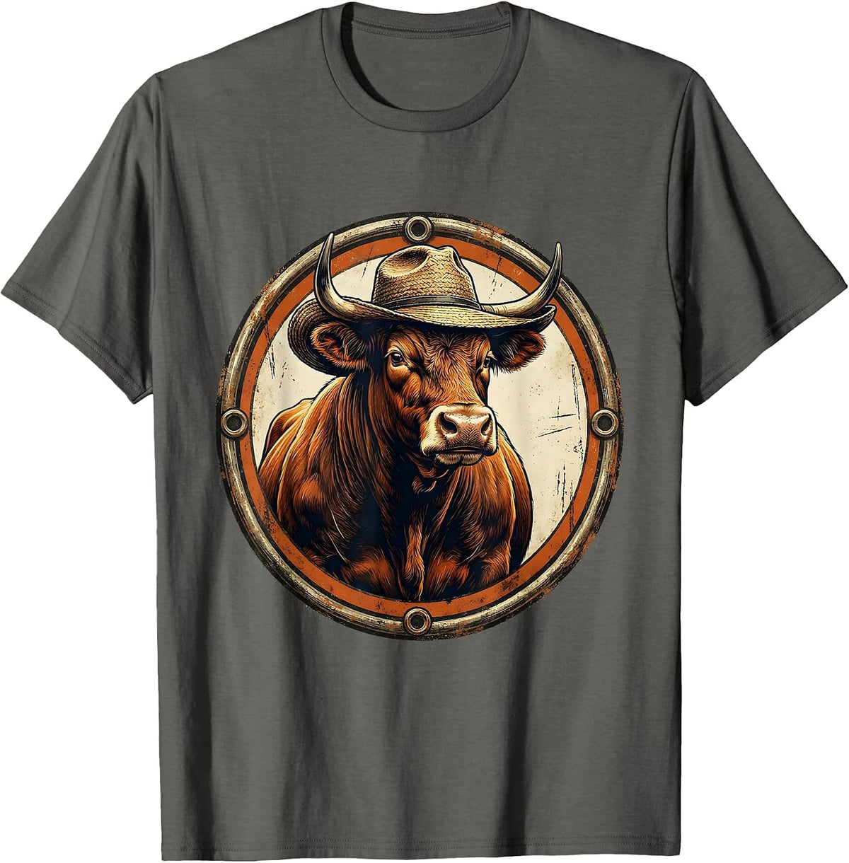 Proud Bull Farmer Hat Graphic Tee T-Shirt - Asphalt Grey