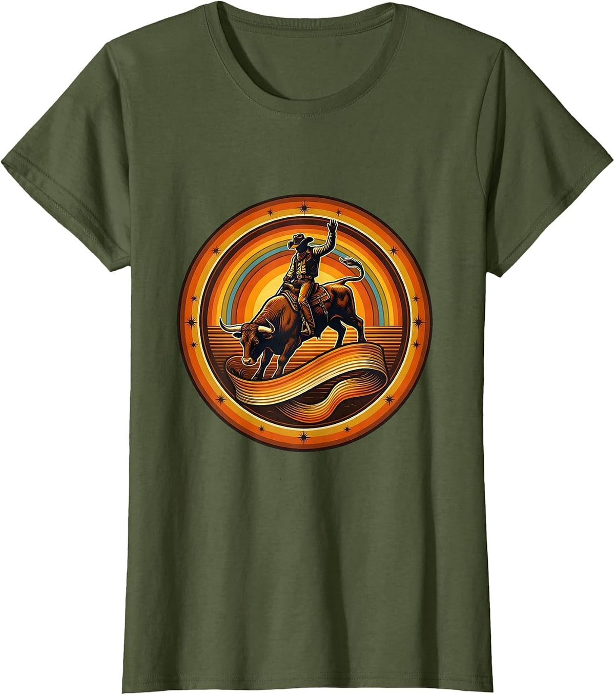 Women's Boys Birthday Bull Riding Cowboy Graphic T-Shirt - Olive Green