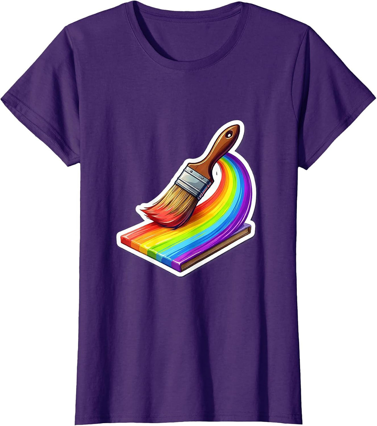 Women's 4th Grade Teacher Rainbow Paintbrush Art Design T-Shirt - Purple