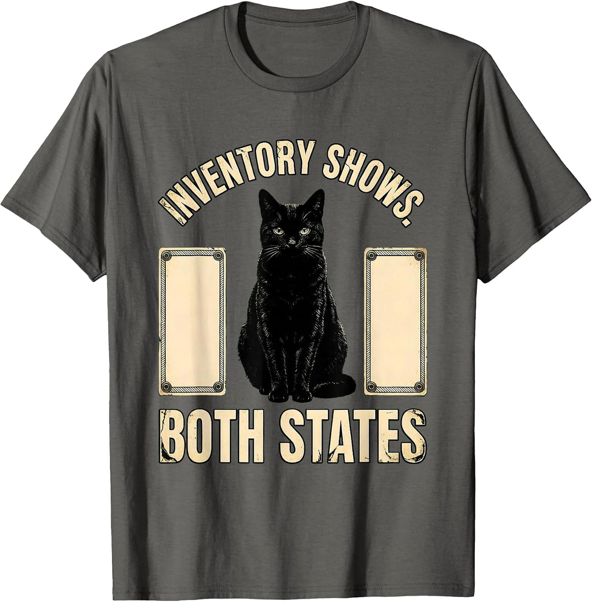 Inventory Shows Both States Physics Nerd Cat Humor T-Shirt - Asphalt Grey