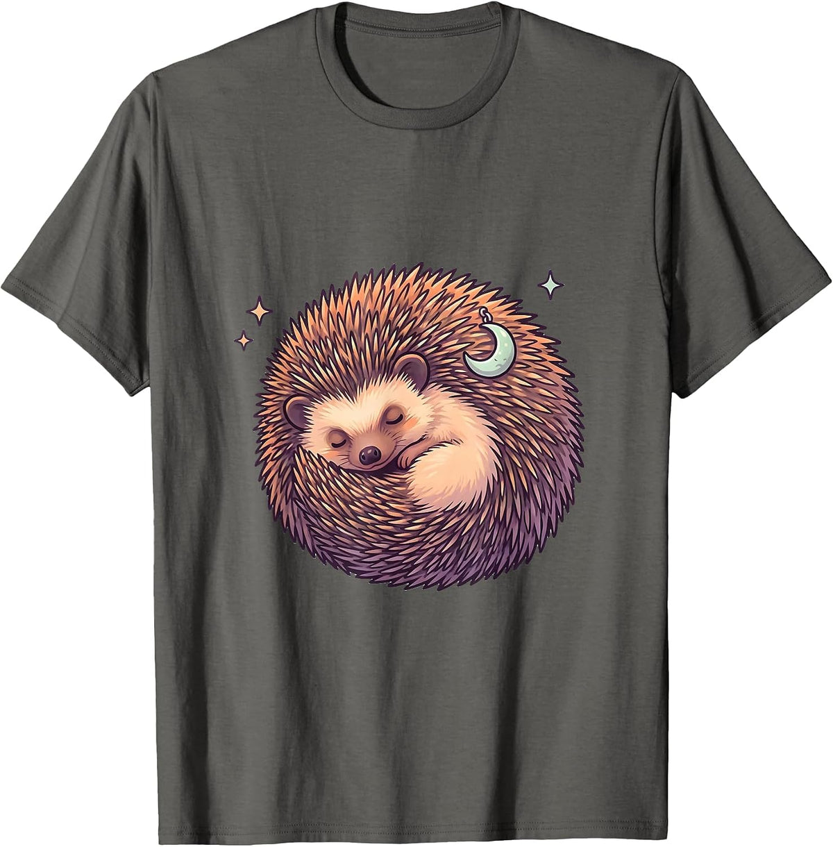 Sleeping Hedgehog Cute Kawaii Whimsical Retro Gift T-Shirt - Asphalt Grey