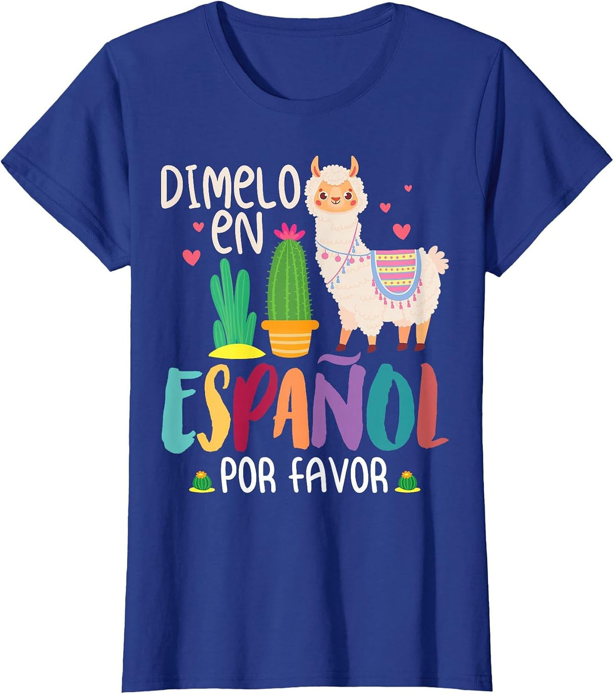 Funny Saying Dimelo En Español Por Favor Teacher Llama Love T-Shirt - Royal Blue