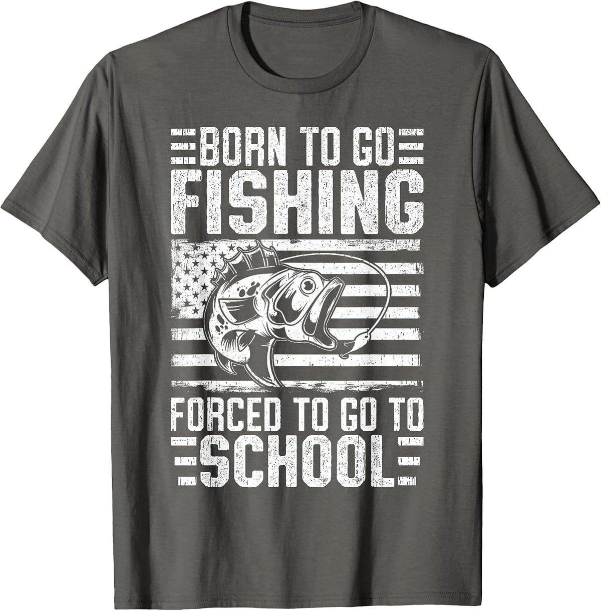 Born to Go Fishing Bass Fish Fisherman Boy Kid Funny Fishing T-Shirt - Asphalt Grey