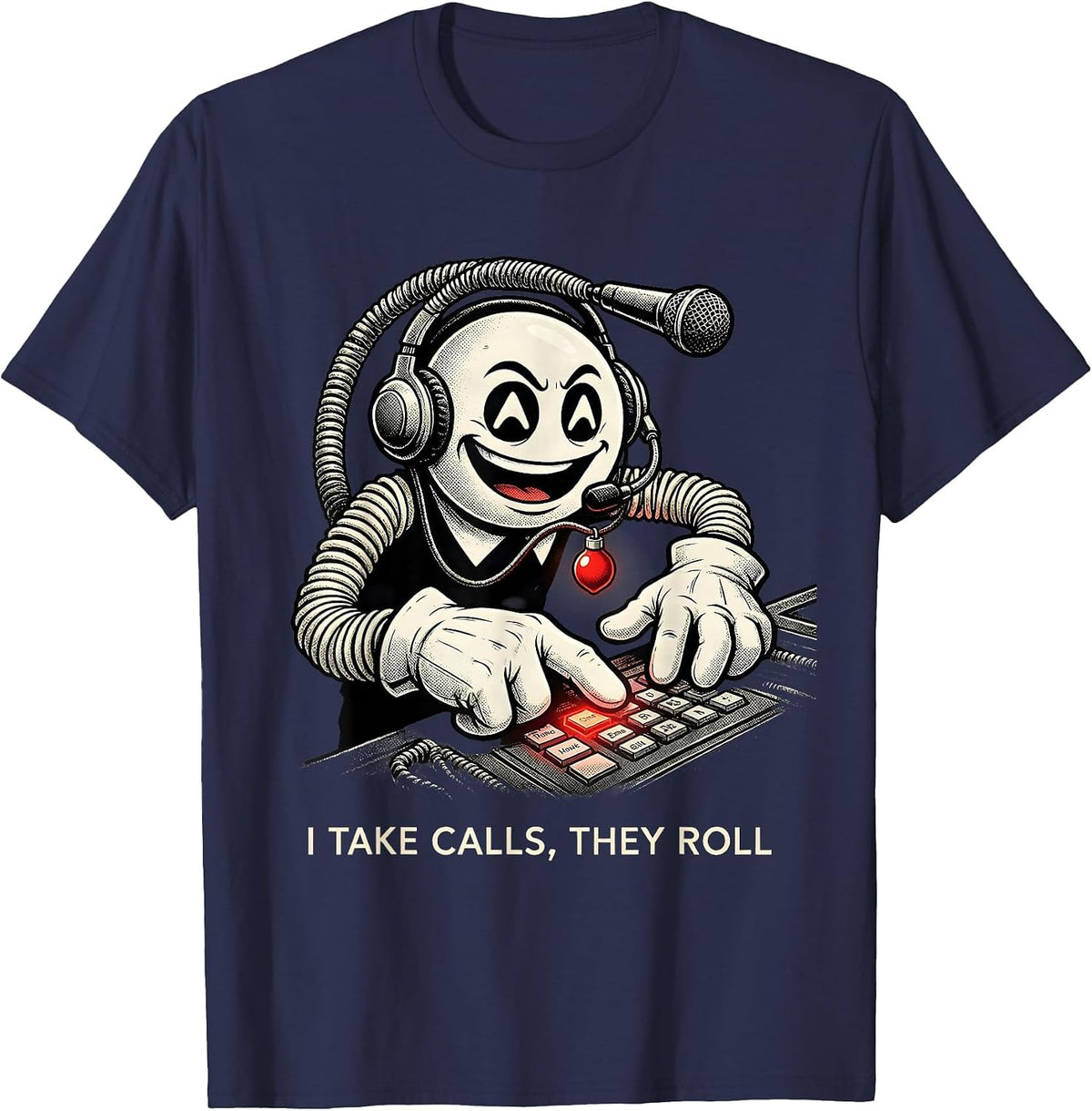 Men's I Take Calls, They Roll Retro Cartoon 911 Dispatcher T-Shirt - Navy Blue
