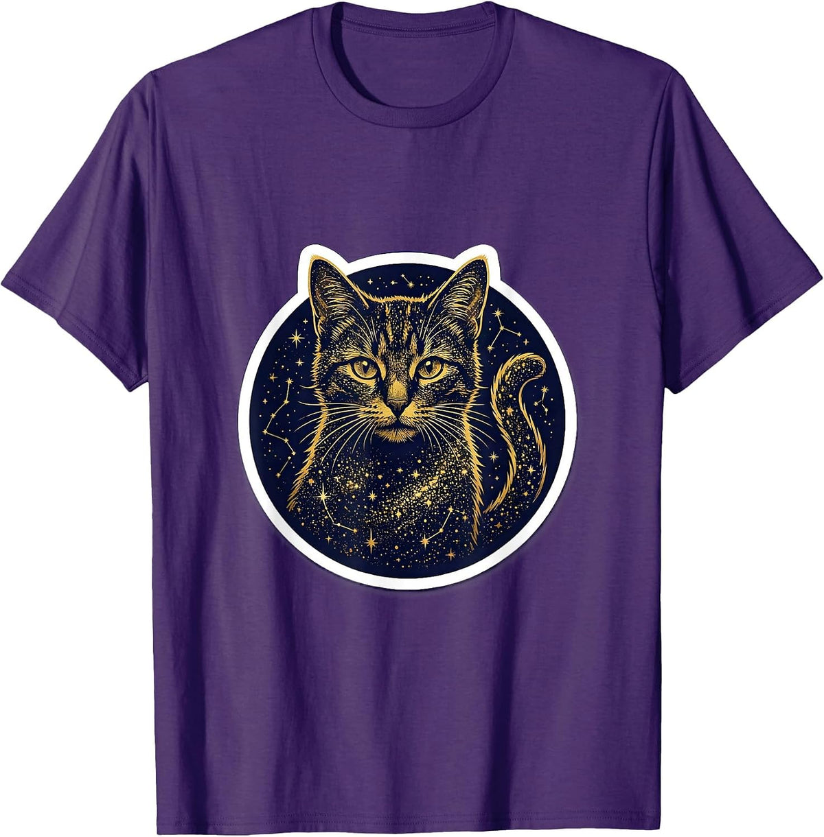 Celestial Cat Night Sky Stars Constellation Art T-Shirt - Purple