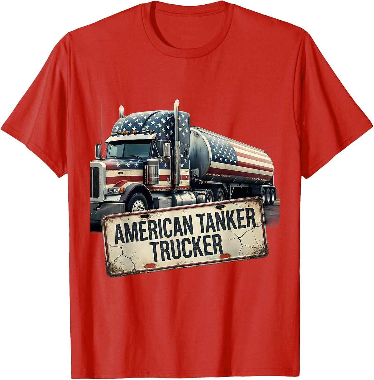 Men's American Tanker Trucker Distressed Patriotic Semi Driver T-Shirt - Red
