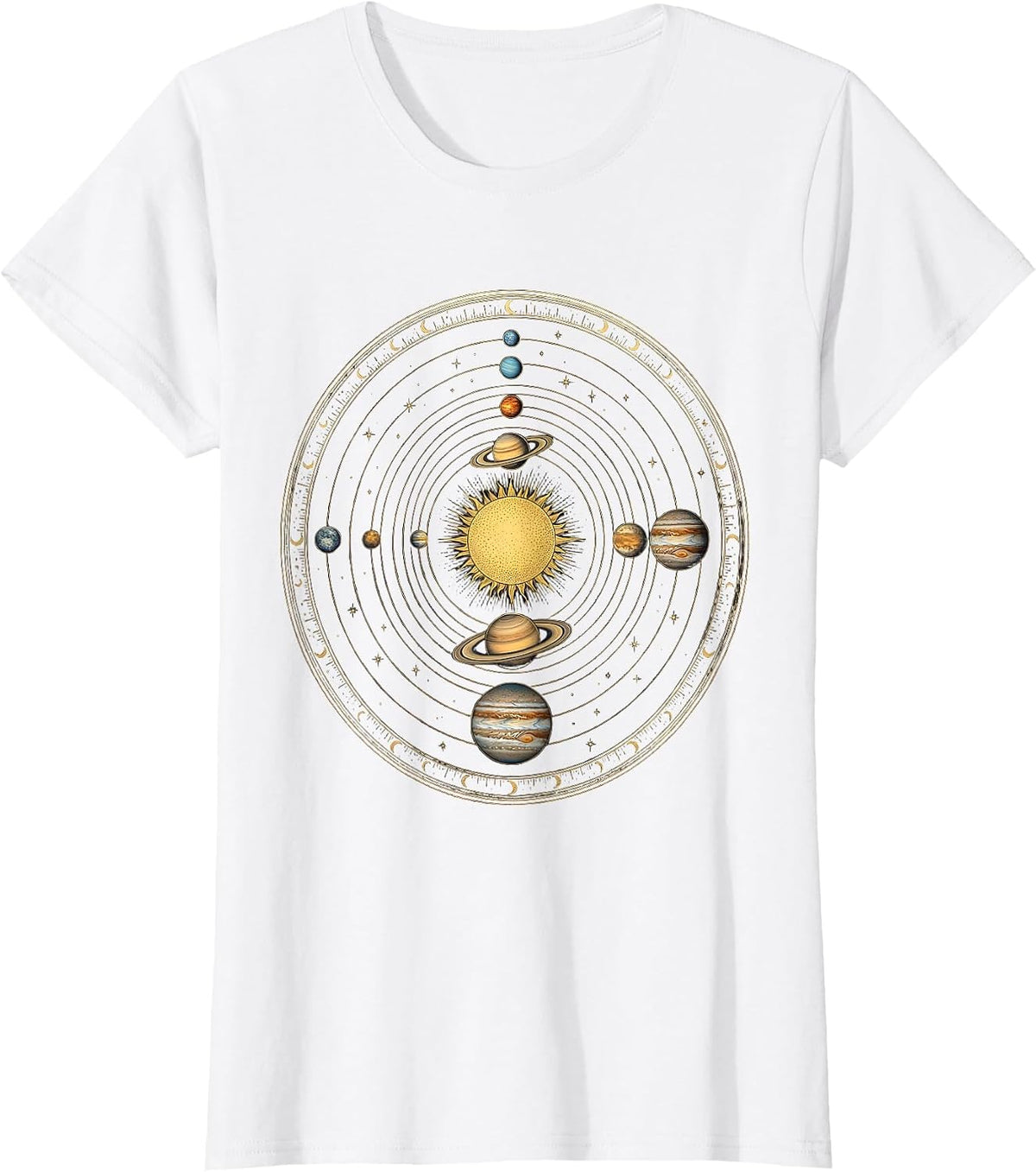 Women's Solar System Planets Overhead View Galaxy Design T-Shirt - White