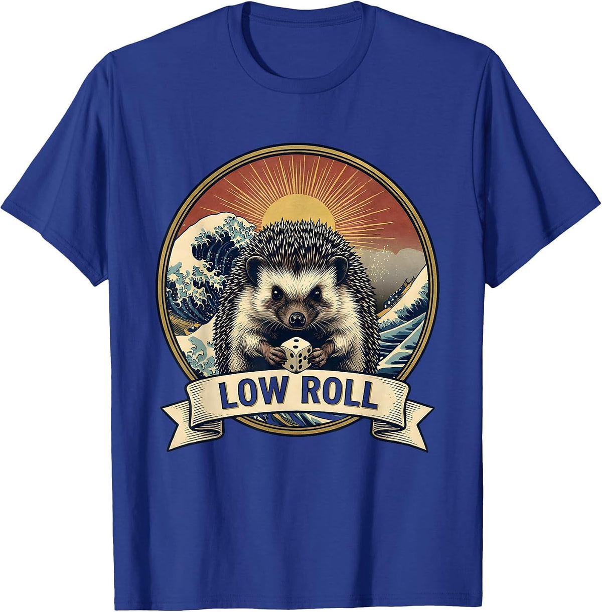 Men's Low Roll Solitary Hedgehog Gamer Frog Ukiyo-e Novelty T-Shirt - Royal Blue