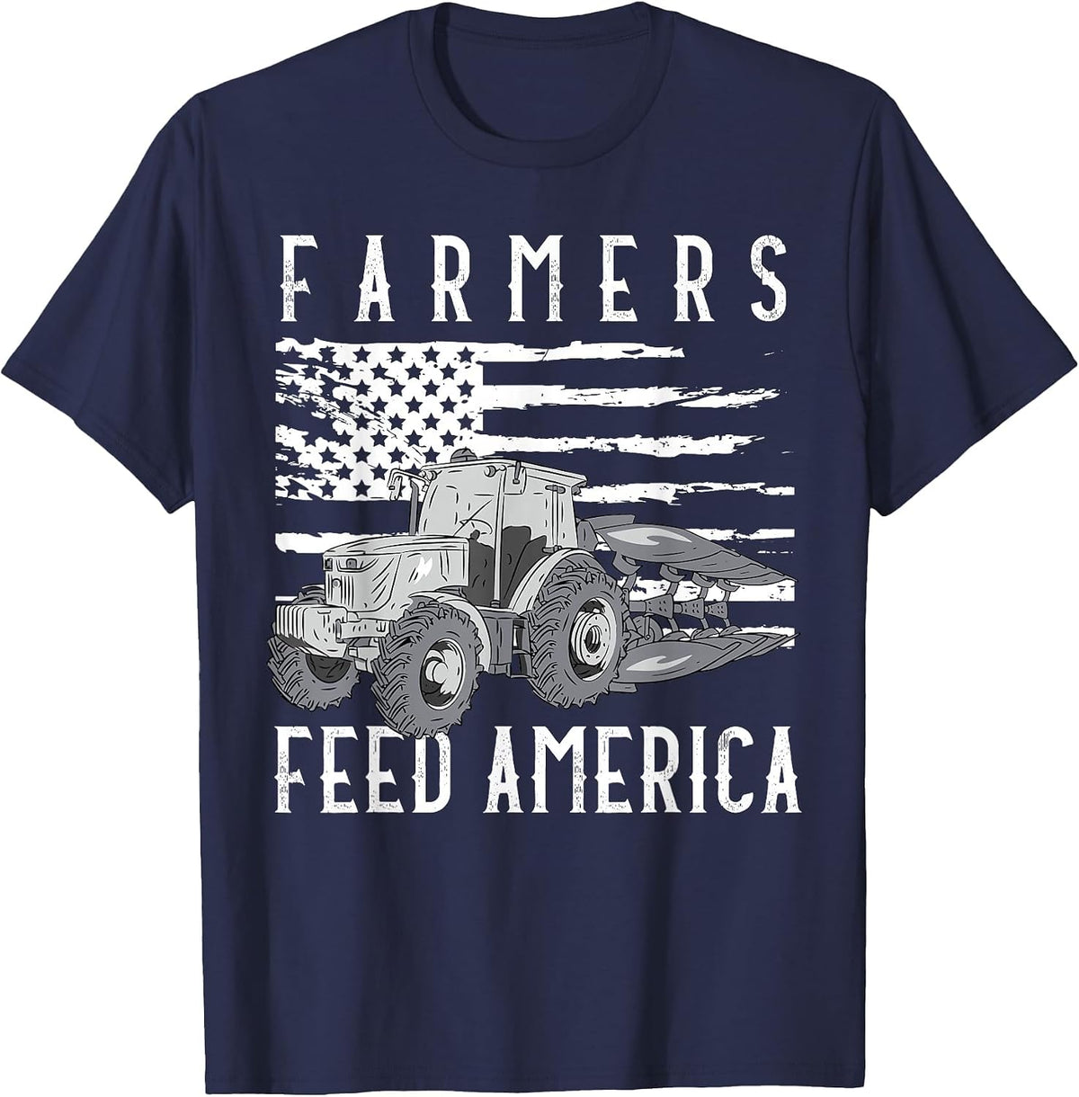 Farm Tractors USA Flag Farmers Feed America Farming T-Shirt - Navy Blue