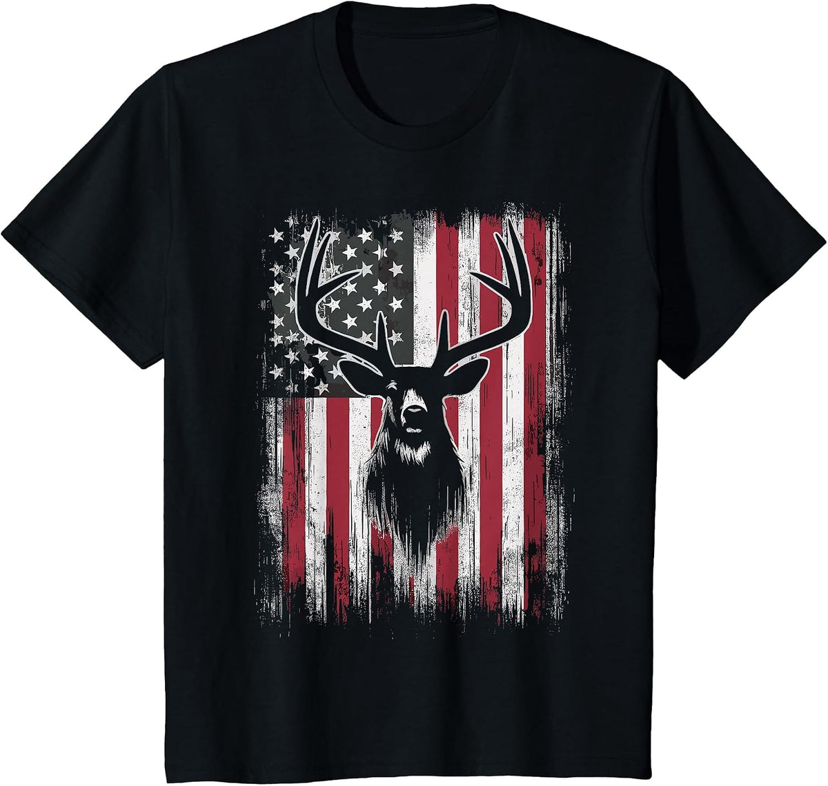 Deer Hunting American Flag T-Shirt - Black
