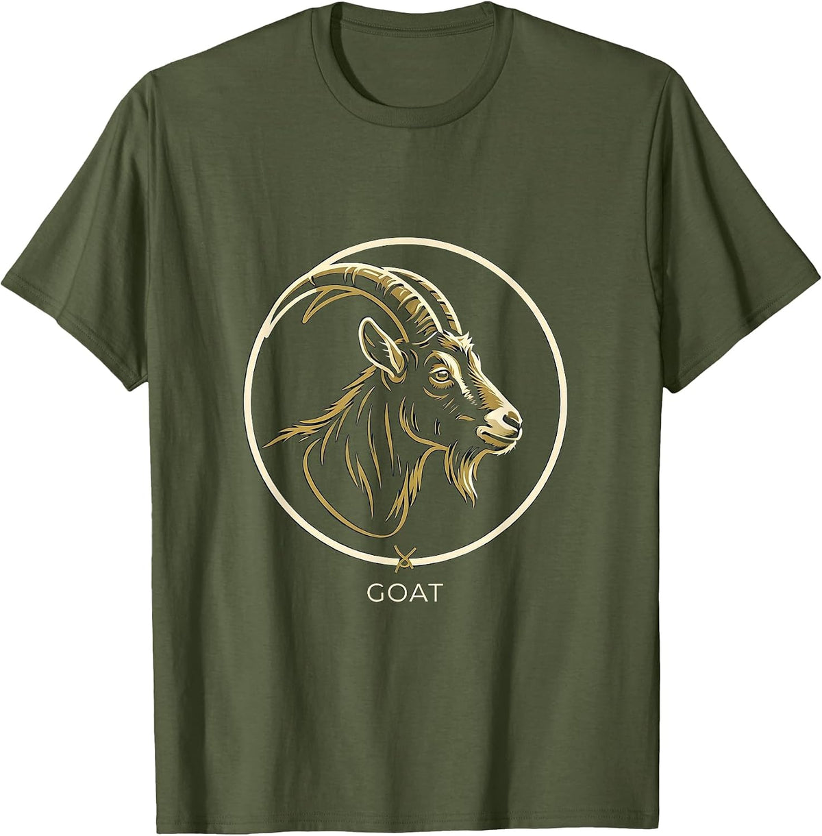 Goat Minimalist Badge Patch Line Art Icon Outline Gift T-Shirt - Olive Green