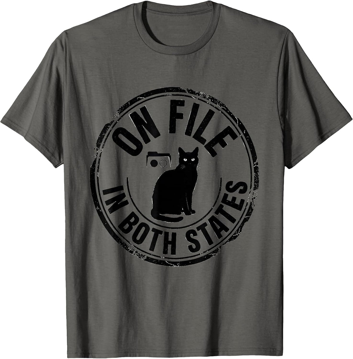 On File In Both States Physics Nerd Cat Lover Quantum Humor T-Shirt - Asphalt Grey