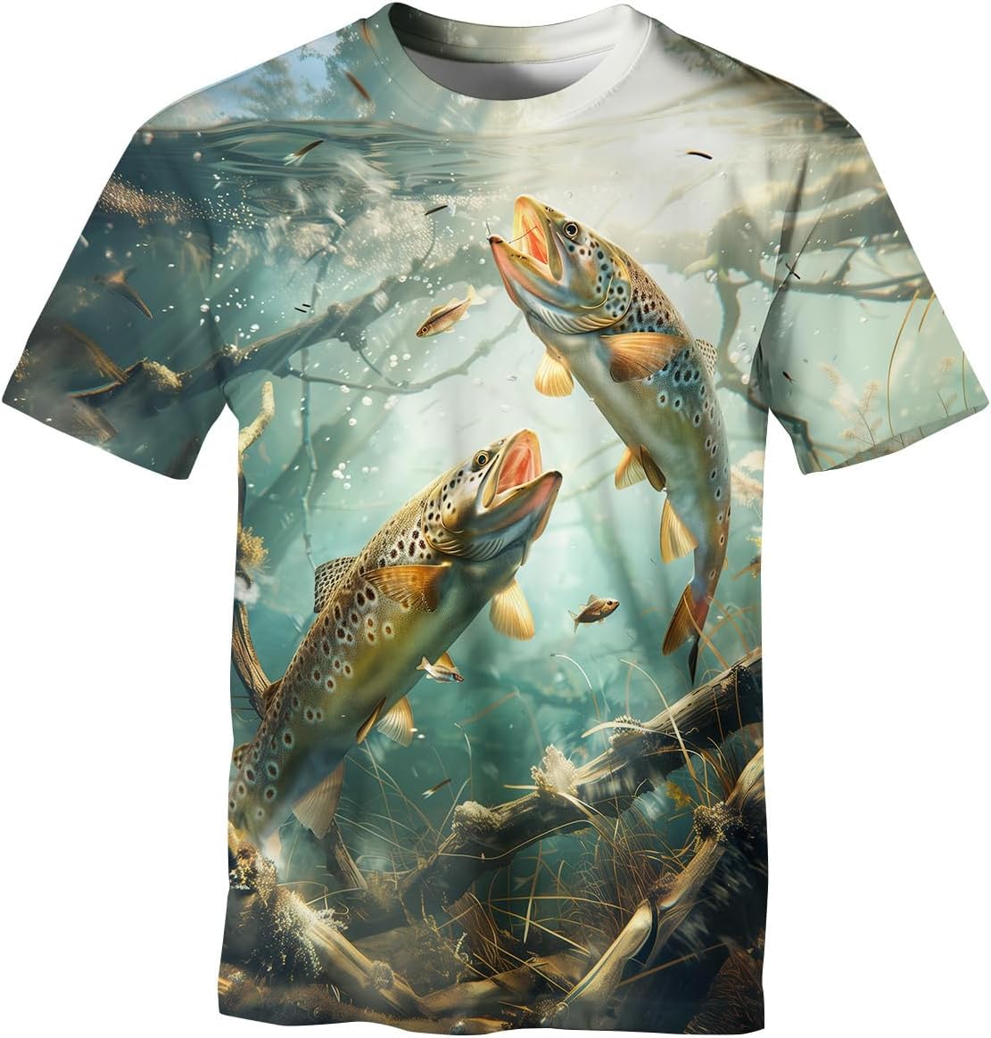 Men’s 3D Fishing T-Shirt Realistic Fish Graphic Short Sleeve Tee for Outdoor Sports and Casual Wear - Trout Fish Print Shirt