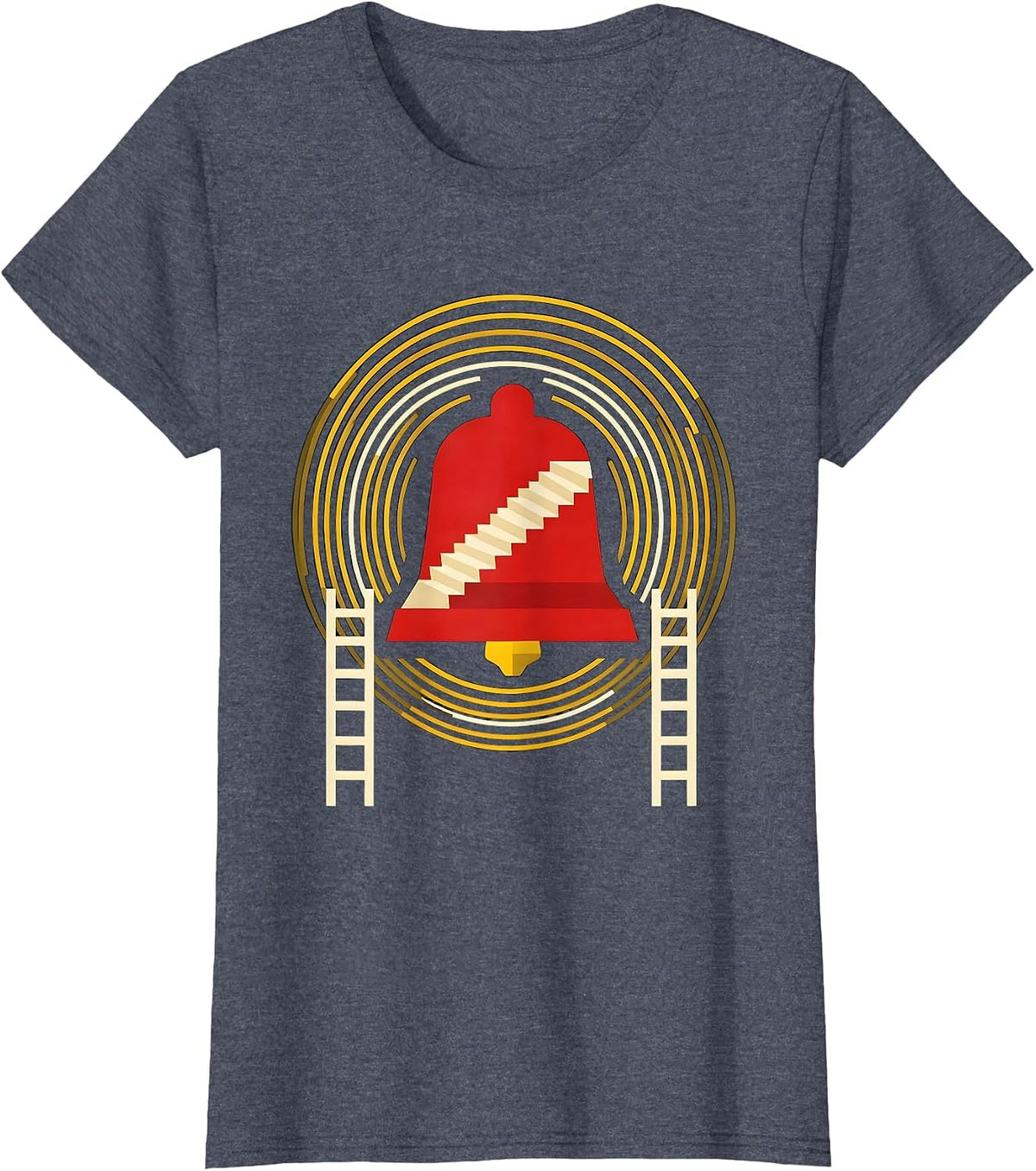 Women's Geometric Fire Bell Firefighter Badge Humor T-Shirt - Heather Blue