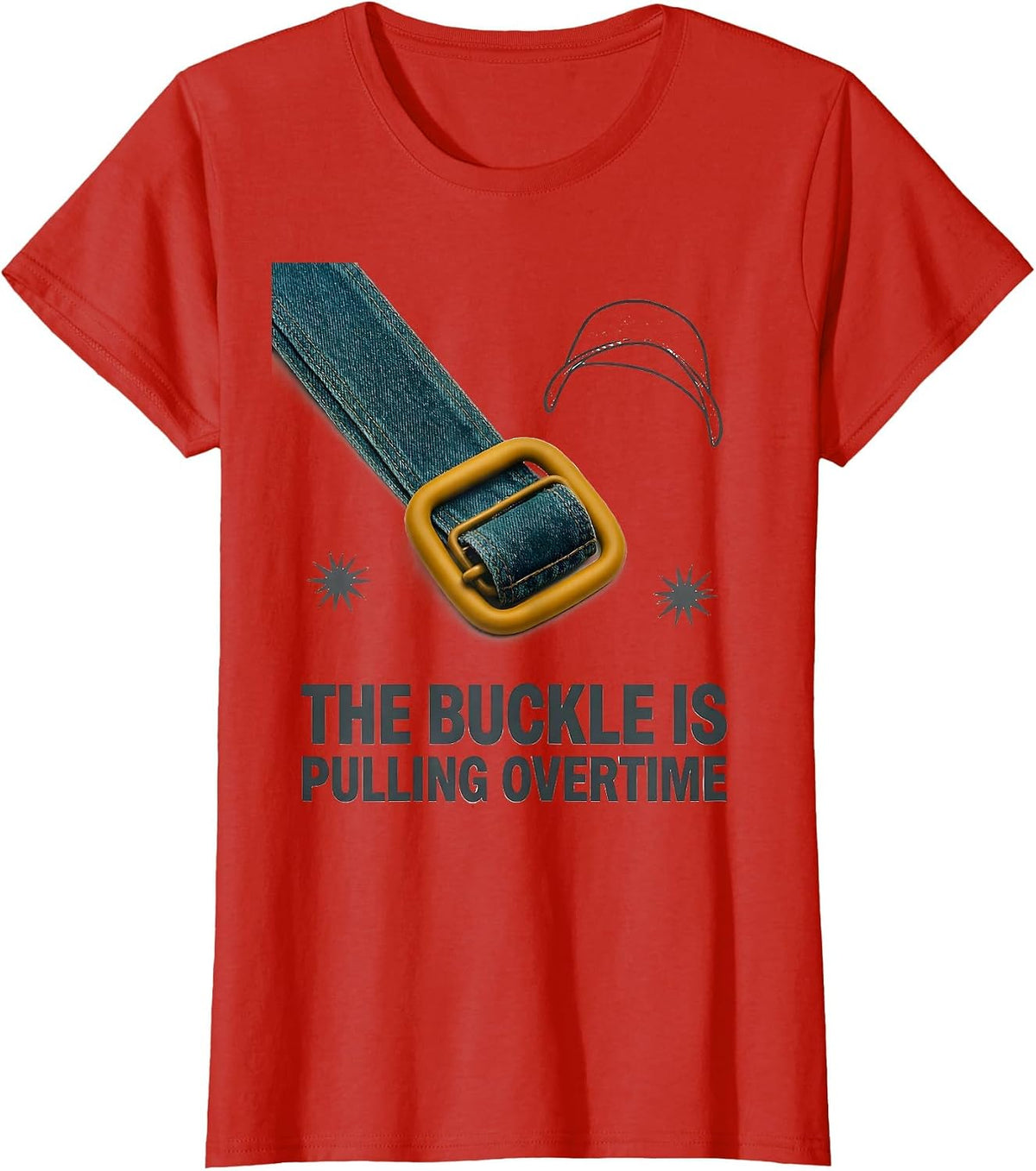 The Buckle Is Pulling Overtime Midcentury Modern Farmer T-Shirt - Red