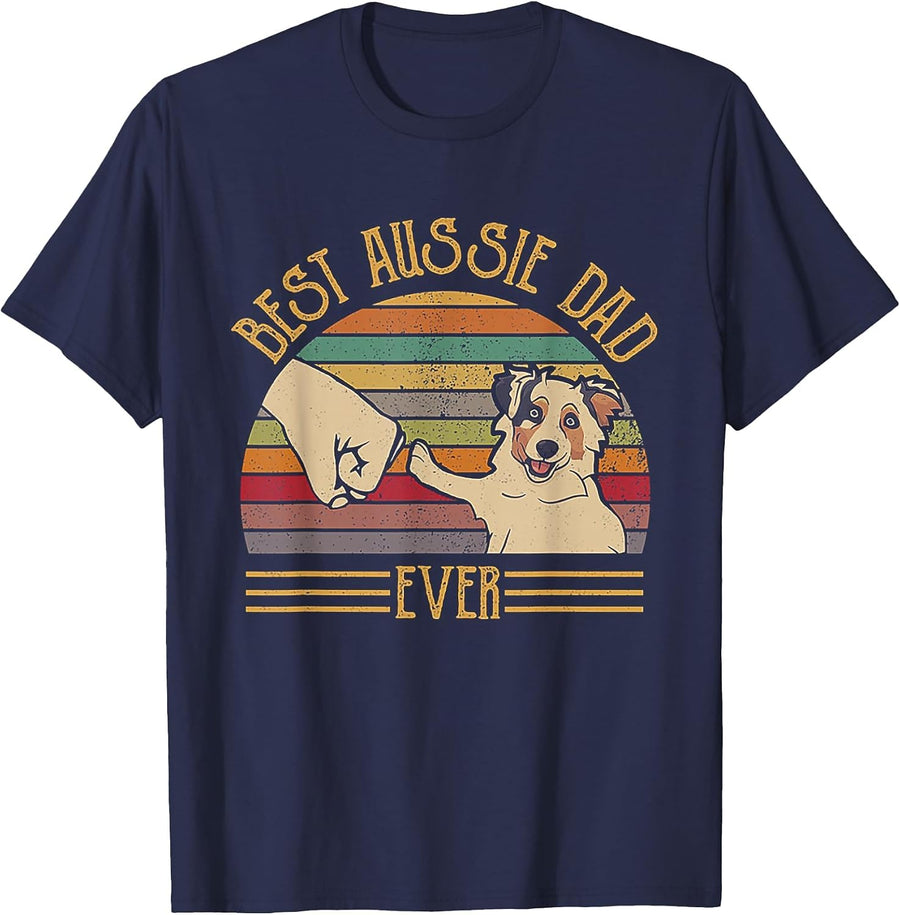 Best Aussie Dad Ever Retro Vintage Sunset T-Shirt - Navy Blue