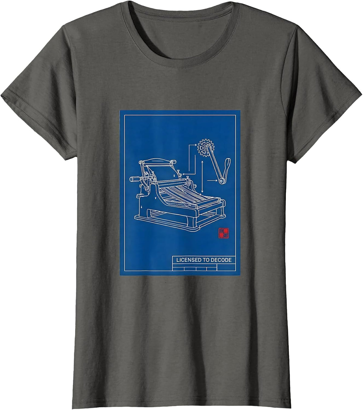 Women's Licensed To Decode Technical Blueprint Dyslexia Teacher T-Shirt - Asphalt Grey