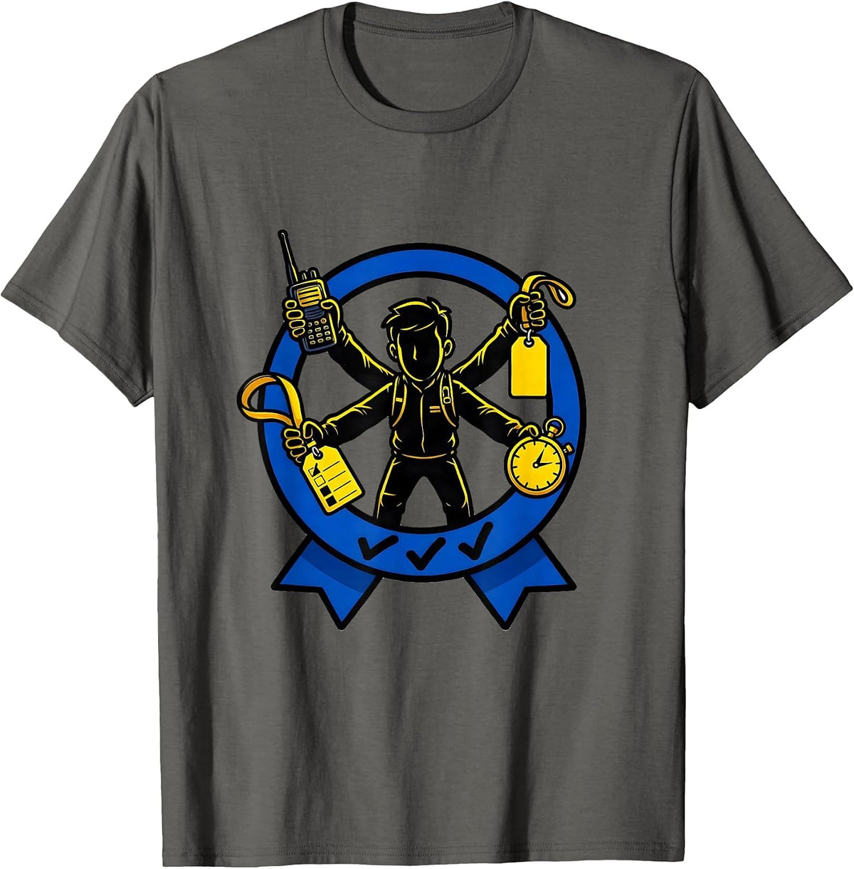 Sealed Para Badge Cartoon Humor School Support Staff T-Shirt - Asphalt Grey