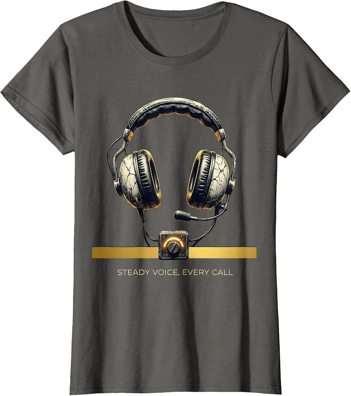 Women's Steady Voice Every Call Distressed 911 Dispatcher Thin Gold T-Shirt - Asphalt Grey
