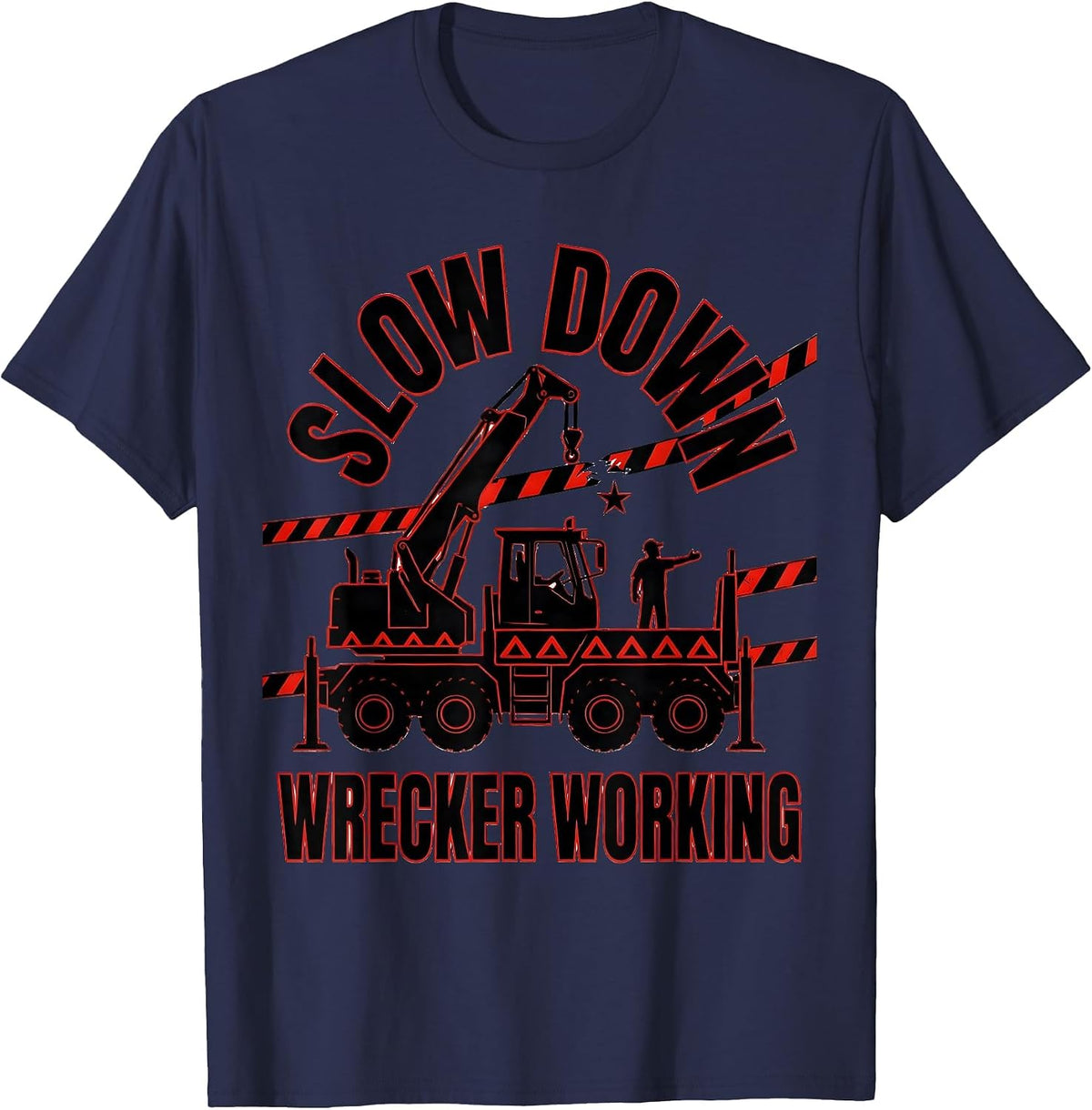 Men's Slow Down Wrecker Working Patriotic Semi Truck Driver T-Shirt - Navy Blue
