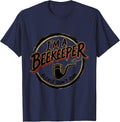 I'm A Beekeeper Please Don't Run Funny Beekeeper Badge T-Shirt - Navy Blue