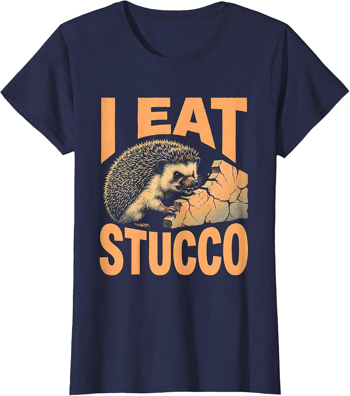 Women's I Eat Stucco Funny Cursed Hedgehog Meme Absurdist Humor T-Shirt - Navy Blue