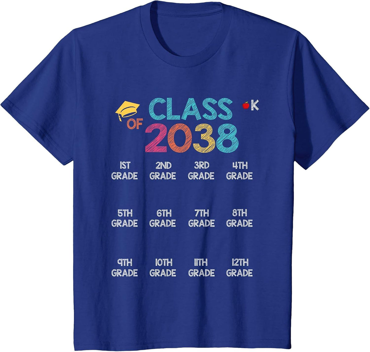 Class of 2038 Grow with Me Shirt Handprint Pre-K 12th Grade T-Shirt - Royal Blue