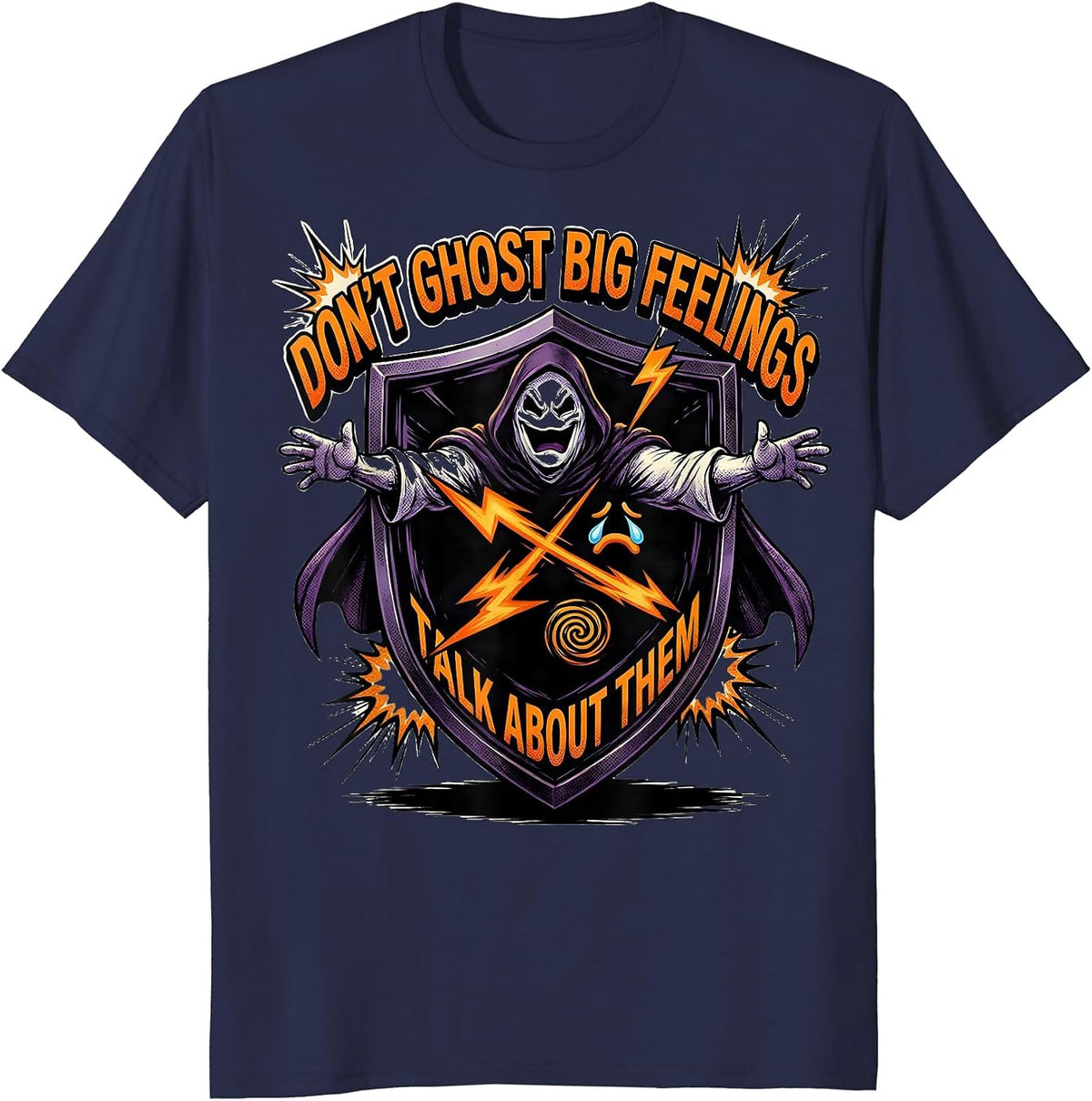 Men's Don't Ghost Big Feelings Talk About Them Comic T-Shirt - Navy Blue