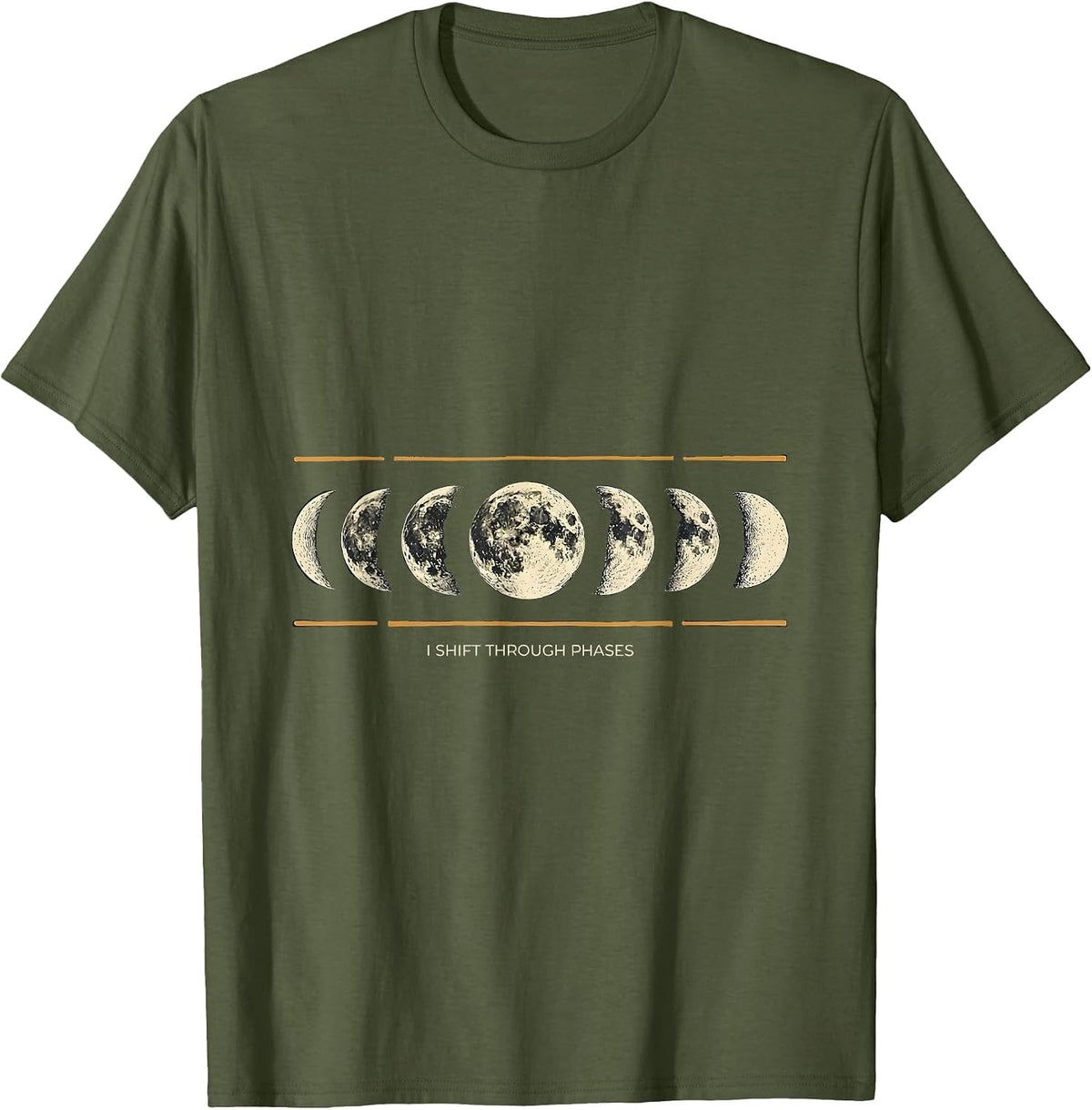 I Shift Through Phases Boho Moon Phases Astronomy Graphic T-Shirt - Olive Green