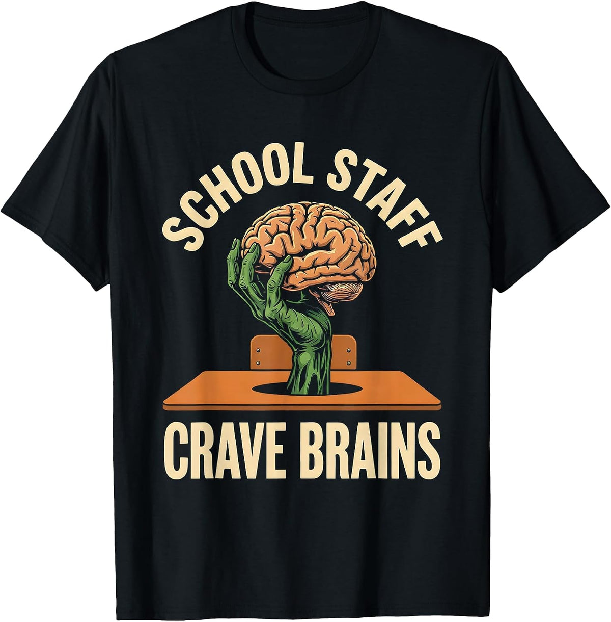 Men's School Staff Crave Brains Funny Teacher Halloween Zombie T-Shirt - Black
