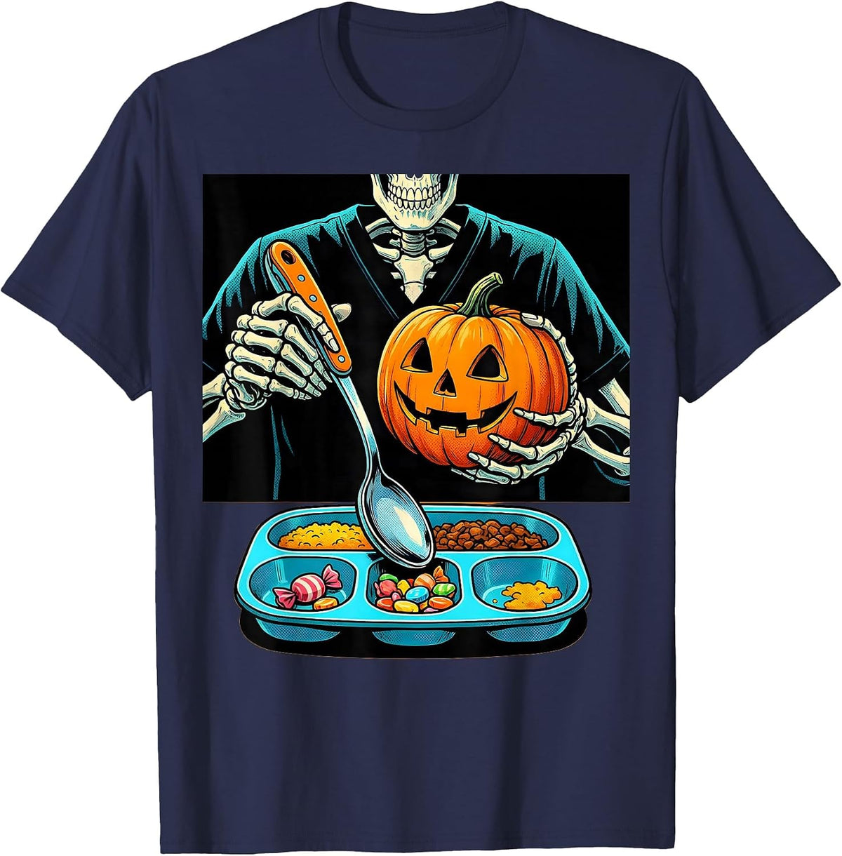 Skeleton Occupational Therapist Halloween Pop Art Therapy T-Shirt - Navy Blue