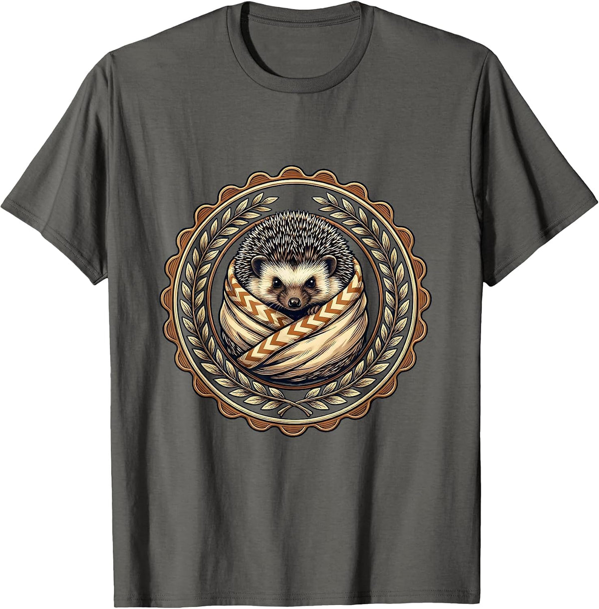 Cozy Hedgehog Wrapped in Blanket Illustration T-Shirt - Asphalt Grey
