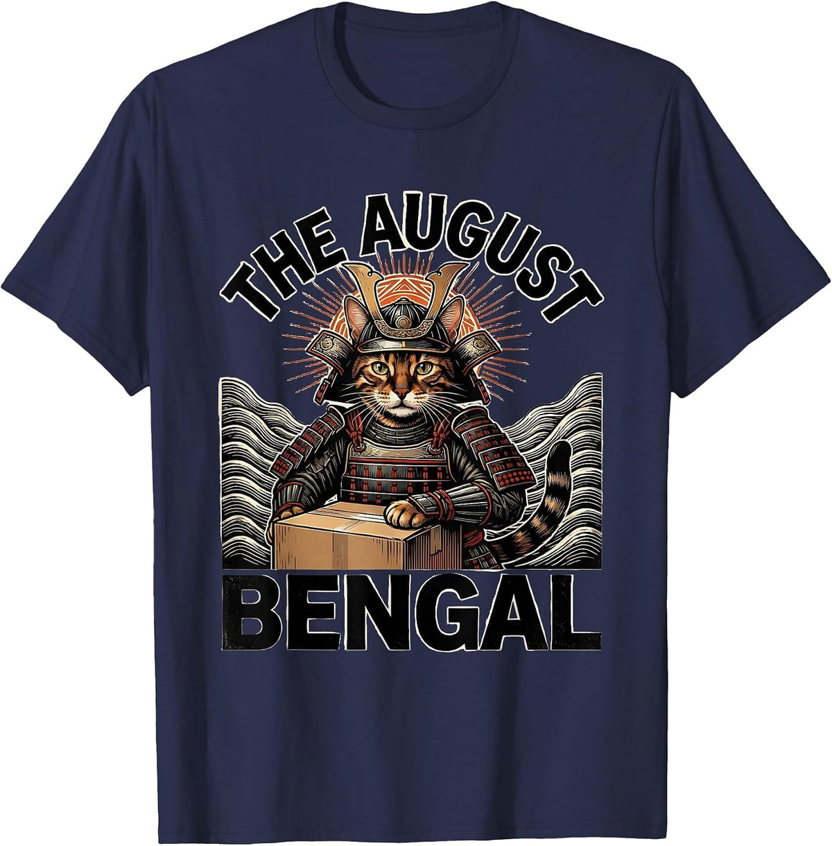Men's The August Bengal Funny Bengal Cat Anime Warrior Art T-Shirt - Navy Blue