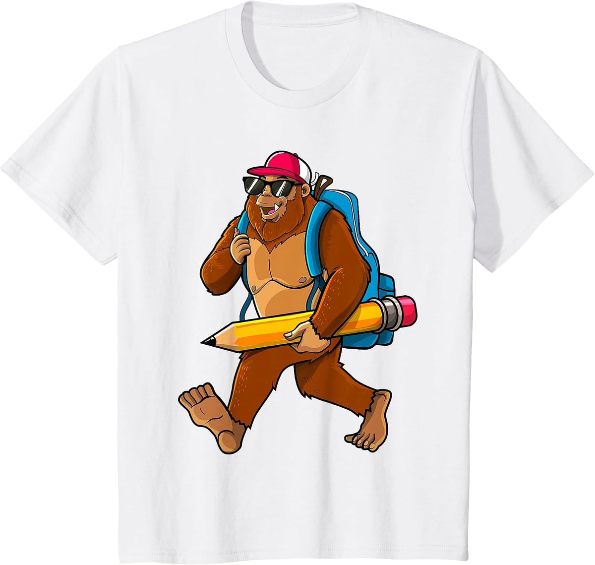 Funny Bigfoot Back to School Sasquatch Backpack Student Kids T-Shirt - White
